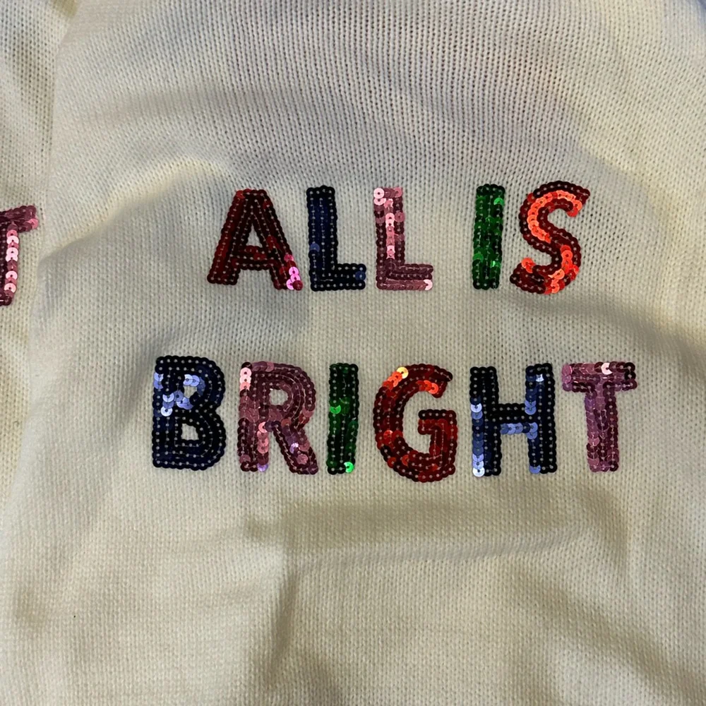 Dog Christmas sweater, All is bright cream color with bright sequins, size large